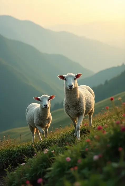 「 Nestled in a Mysterious Mountain Area 、 A photograph that captures the appearance of a fantastic sheep 。
 View of the World
A peak that haze far away 々Against the backdrop of、 Lush Plateaus Spread Out 。 while morning haze can creep in 、 The soft sunrise ...