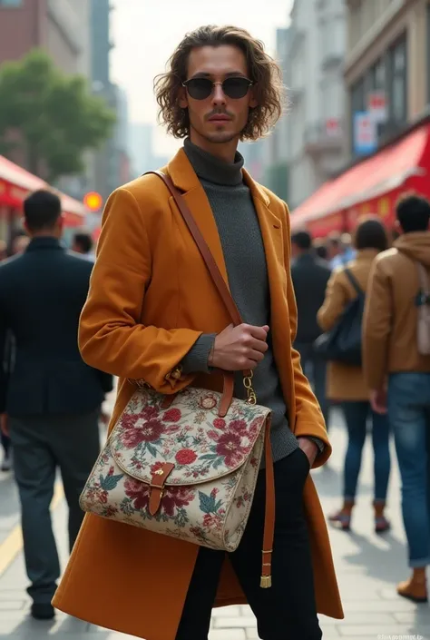 Super fashion artist with cloth bag on the street