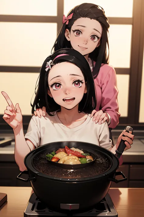 realistic photo , bright pink eyes,   embarrassing looks ,  8k,  ultra high resolution, kamado nezuko, holding nezuko&#39;a bamb...