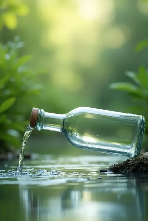 A bottle lying down with water flowing