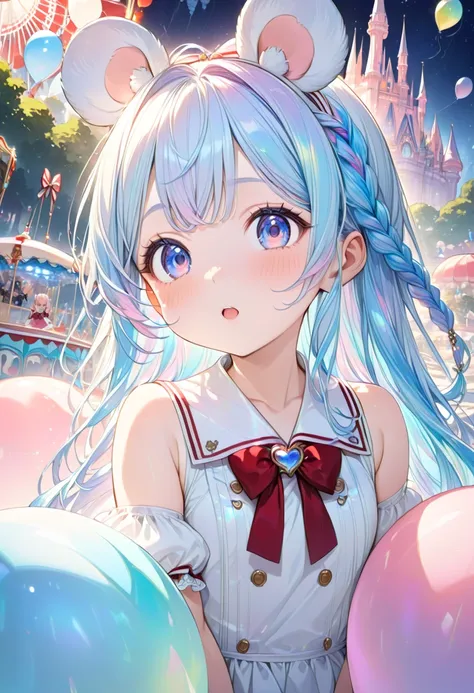 extremely detailed, (illustration, official art:1.1), 1 girl ,, ,(((( light blue long hair)))),light blue hair, ((iridescent hair,  half blue and half pink hair: 1.2)),, masterpiece, best quality, extremely detailed, (illustration, official art: 1.1), 1 gi...