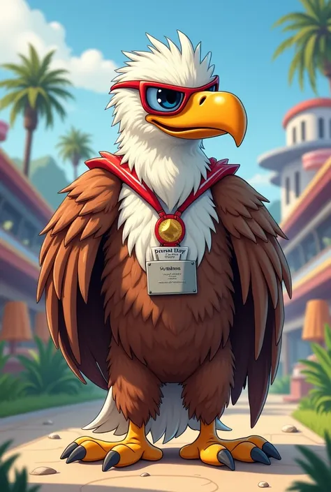 Crée-moi une mascotte à moitié aigle et l’autre moitié des marqueurs du panneau d’holywood où il y a marqué los angeles pour les Jeux paralympiques de 2028 à Los Angeles où cette mascotte à une jambe en attelle, que cette mascotte a le logo des JO sur son ...