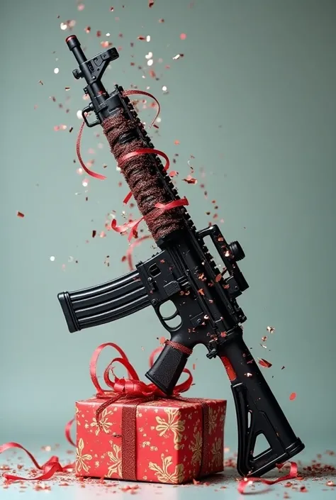 Assault rifle wrapped in gift wrap