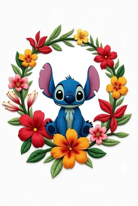 Small stich with Hawaiian flowers of many colors and in the shape of a circle