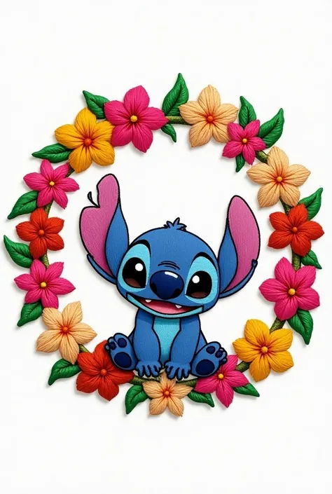 Small stich with Hawaiian flowers of many colors and in the shape of a circle