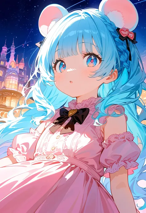 , ,(((( light blue long hair)))),light blue hair, ((iridescent hair, half blue and half pink hair: 1.2)),, masterpiece, best quality, extremely detailed, (illustration, official art: 1.1), 1 girl, (((light blue long hair)))), (((light blue long hair))), li...