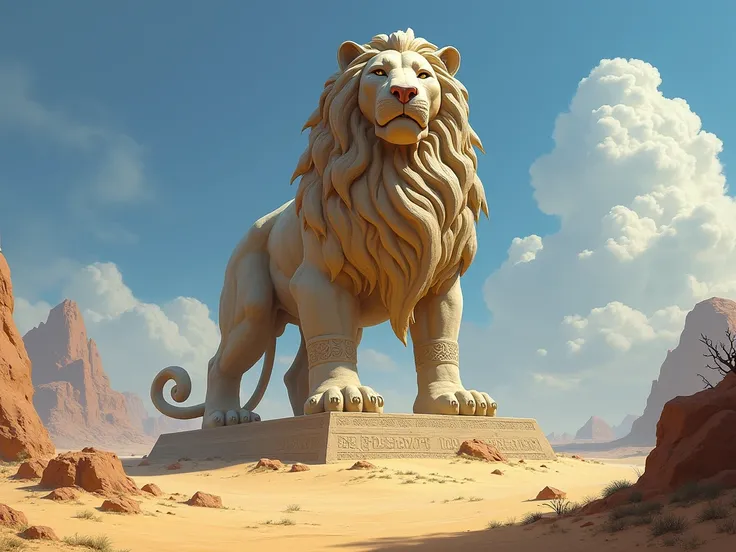 Statue of a stone lion in the desert，Heavy and elegant  , Fantasy, Wizards of the Coast LLC