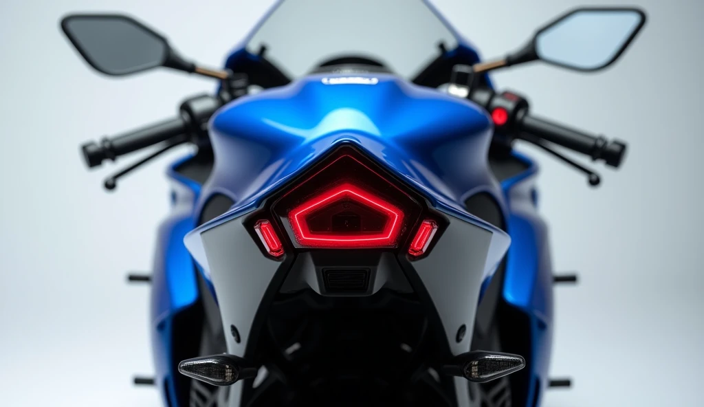 Generate a high level image of back of bike 2025 Kawasaki Ninja 1100SX in original colour in blue colour which gives hd look 