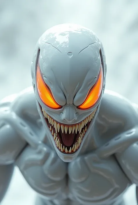 Close-up of Simbionte Venom (marvel) Whole-colored white with orange eyes, 