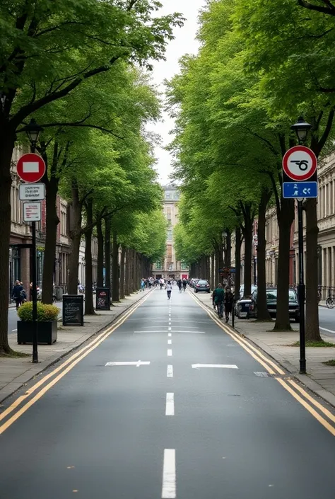 photo of an avenue  , no cars , with signs about the allowed speed