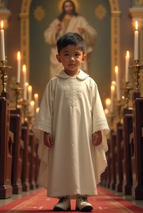 A FILIPINO ALTAR BOY WEARING AN ALB 