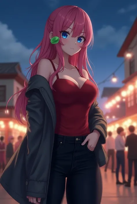  An 18-year-old anime lady   , anime To love ru,   soft lighting  ,  playing darts at a fairground in a beautiful neighborhood ,   There are people around you on a night with a sky with few stars ,  measures 1 , 70 cm in height and her measurements   : B 6...