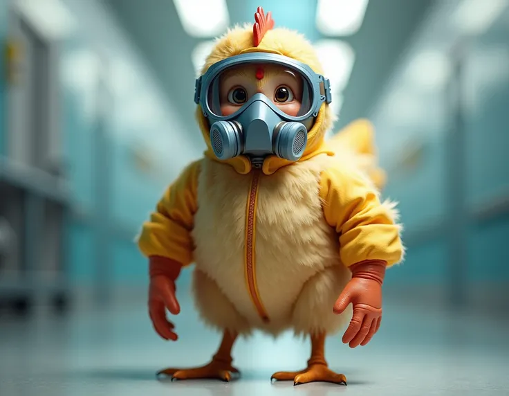 a chicken with its personal protective equipment