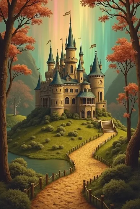  Create a map ,  similar to the stories , like in  " The Wizard of Oz ",  where the main castle ,  will be in the center, at the same time, the color of the entire map is coffee ,  and the title will be  " Land of Oz in miniature "  in the upper left part ...