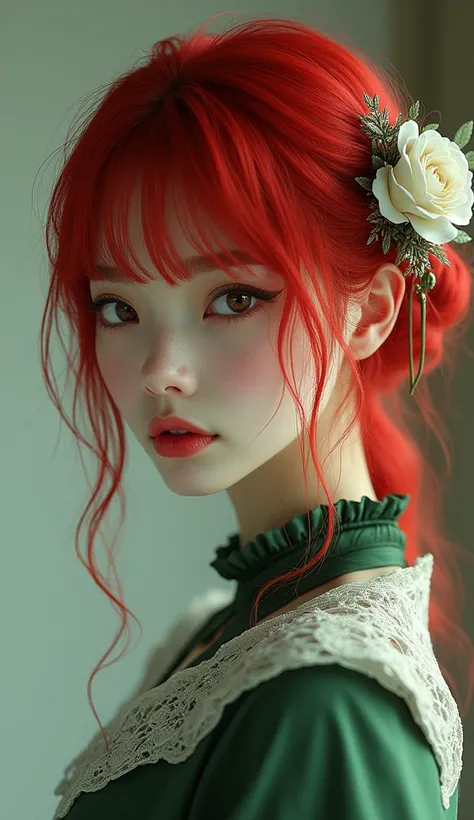 1 girl,Shiranui(red,green,white), The most realistic portraits