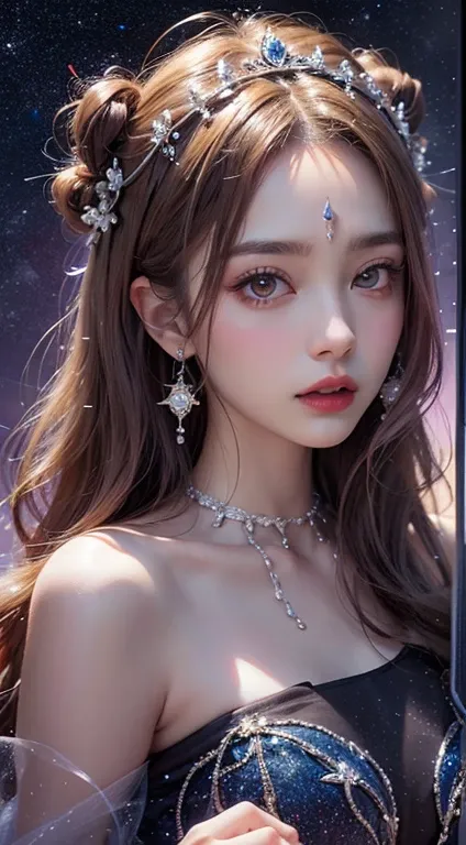 27歳のwoman1人, 1 constellation goddess from the future, 12 constellation goddess pink purple, 12 constellation goddess face sexy thin yellow nightgown, long thin nightgown 12 constellation many limbs sexy black lace detail, mythical goddess of the 12 constel...