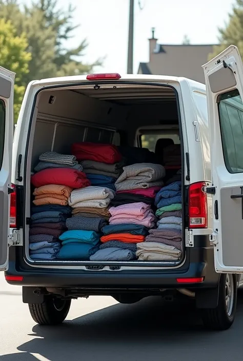 WHITE 4X4 VAN FULL OF CLOTHES INSIDE THE BACK SEATS