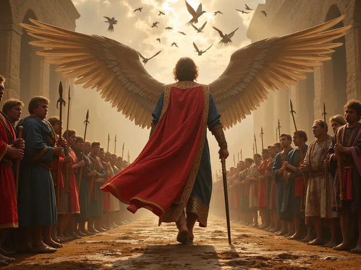  He will rule them  (11:48)  with an iron scepter .  On his robe and on his thigh  (11:52) the name is written,  King of Kings and Lord of Lords . (11:58)  An angel calls the birds of the sky  (12:01)  to gather for Gods great banquet, (12:04)  where they ...