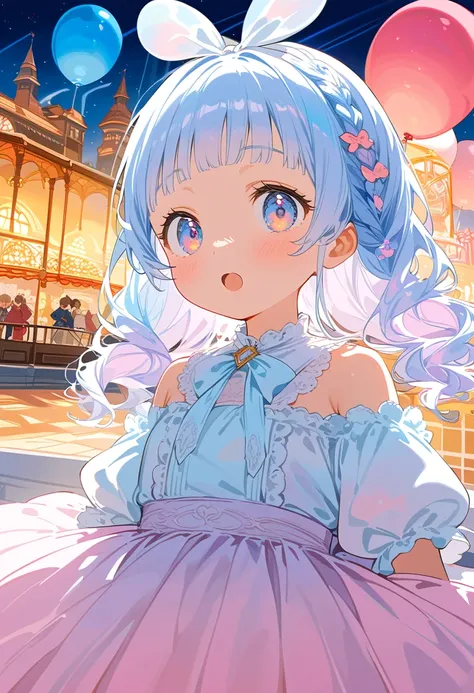 masterpiece, best quality, extremely detailed, (illustration, official art: 1.1), 1 girl, ((iridescent hair, half blue and half pink hair: 1.2)),, light blue hair,, long hair ((blush)) , cute face, big eyes, masterpiece, best quality, (((a very delicate an...