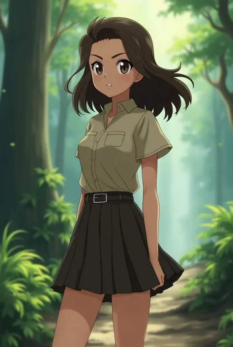 Brunette Pokémon trainer with skirt and neckline without a Pokemon