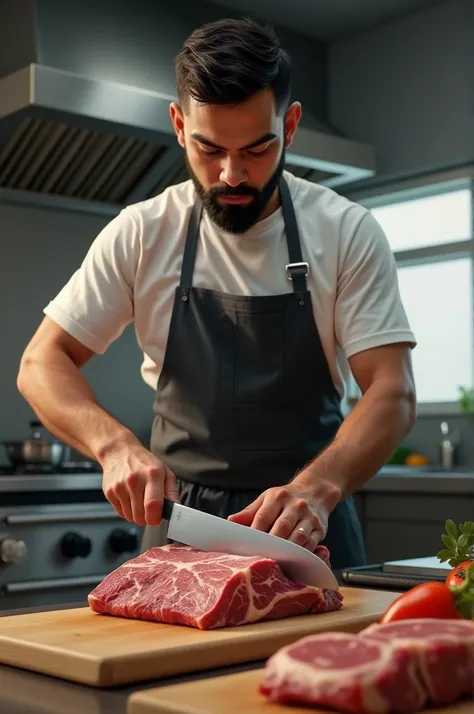 Virat Kohli cutting meat 