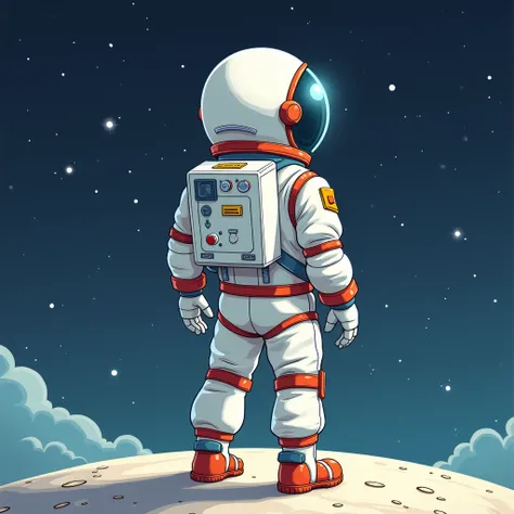 A cartoon astronaut standing with his back to me.