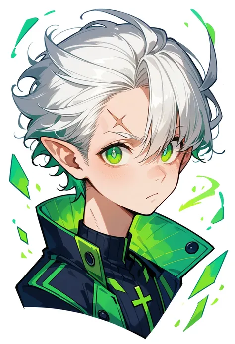 ((masterpiece)), (ultra detailed), (best quality), detailed background, (style of fantasy), (concept art, character sheet),absurdres(highly detailed beautiful face and eyes)perfect anatomy A small man Elf with white hair and light Green markings on its fac...