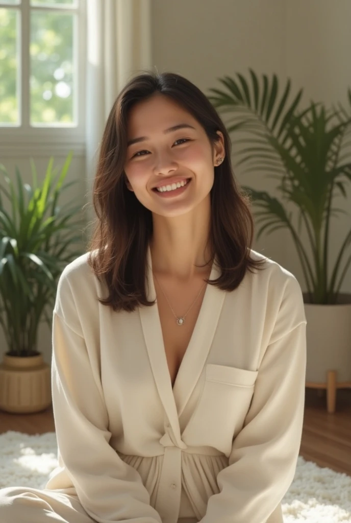 Relaxed woman and happy full body 