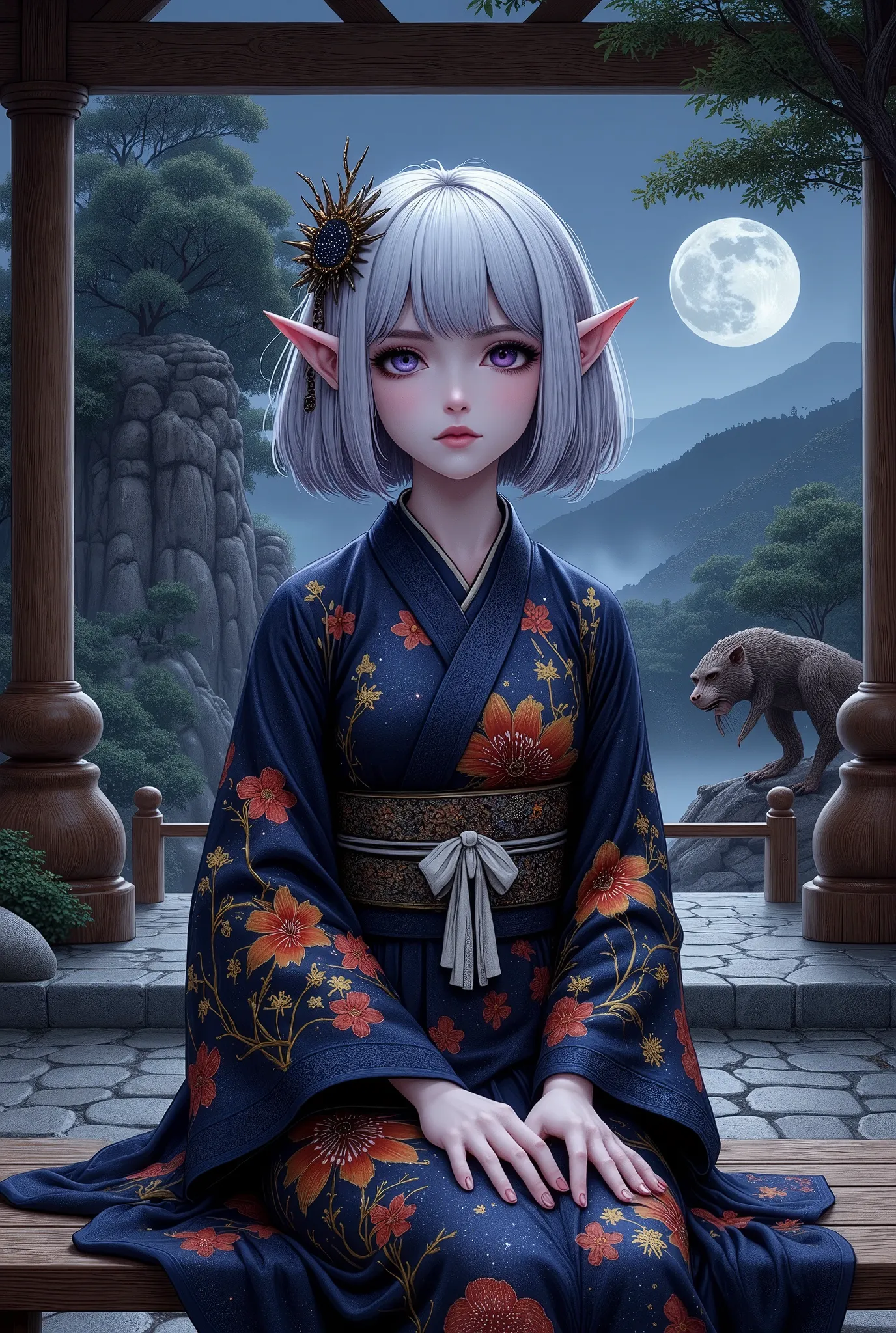 (ultra-detailed face, looking away, fantasy illustration with gothic, dark tone colors.), break 
(site of a japanese shrine. a j...