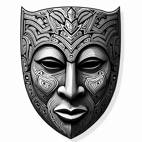 High contrast in black and white、Illustration of ethnic mask、Pattern