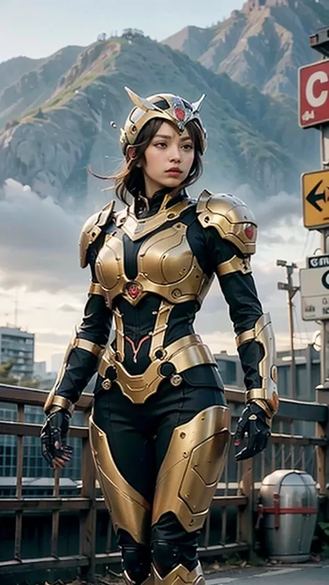 ファンタジースタイルの全身鎧を身にまとったwoman,  The crown concept of a fully closed helmet that only allows the eyes to see , Composite Layered Chest Plate, Full shoulder and hand guards, Lightweight waist armor,  perfect fit shin pads ,  The overall design is sturdy yet fle...