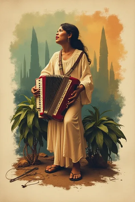  make a CD cover for a singer from Brega and Forró Pé de Serra, Who is from the Northeast in Maranhão ,  that has a keyboard and an accordion something simple .