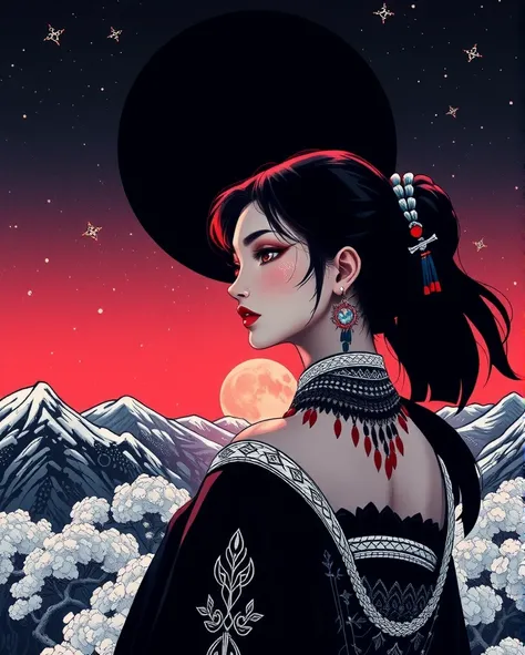  illustrated by Guo Chao style, poster design, in the style of psychedelic color schemes, hyper-detailed illustrations, 16k, Drawing inspiration from architectural elements, fashion, graffiti, dark fantasy, and conceptual art, this mesmerizing piece create...