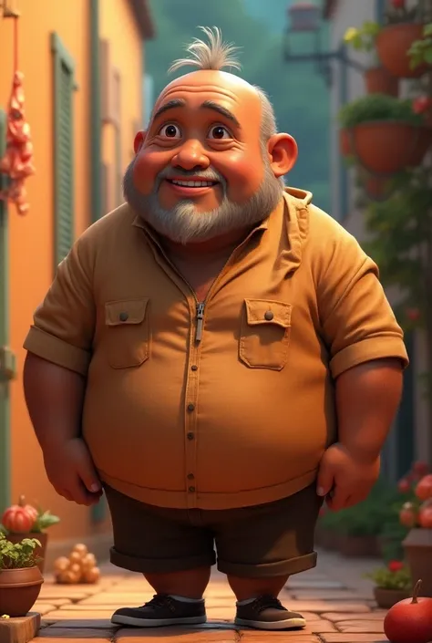 brown man without a beard weighing 90 kilos and aged 60. pixar disney 3d