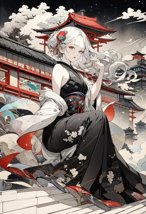  The Fusion of Watercolor and Oil Paintings ,  fusion of paper crafts and shadows, Mixture of Japanese paintings, Ukiyo-e and woodblock prints,  Monochrome and Color Mix , Best Quality, Super fine, 16k, Incredibly high resolution,  Extremely detailed, 2.5D...