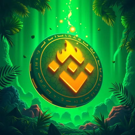 BNB cryptocurrency in the center of the subject ,  with the green background for easy removal