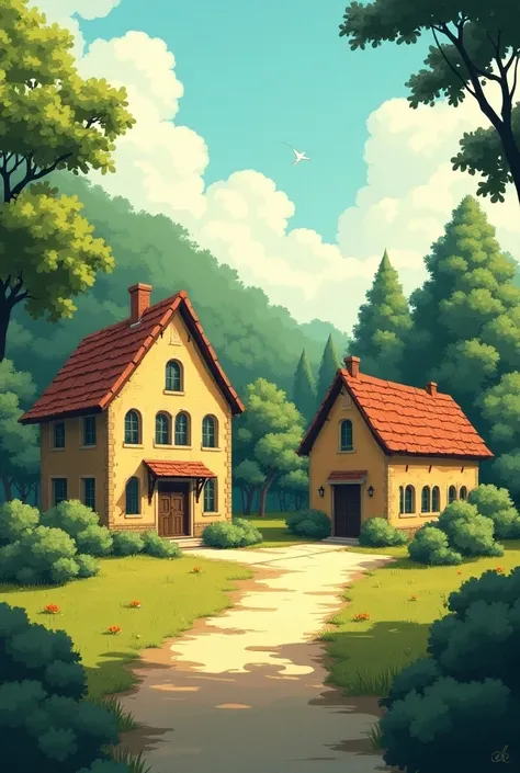  I want to paint a picture of the school, there are 2 blocks ,  the trees , simple ,.....rustic, odd ,  size 16:9