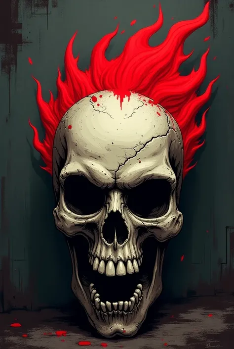 DRAW A PUNK ROCK SKULL WITH A RED CREST