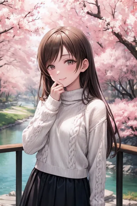  Masterpiece」, Best Quality, 8k,  ultra high resolution, Best Quality, Anime Style, Best writing,  Facial beauty,  Masterpiece Face Up ,  Viewers, smile, , Yubel, Long Hair,   be a fool 
( White Oversized Knit:1.3), ( Long Sleeve :1.1), ( black long skirt:...