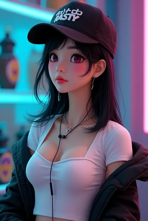 The picture is made of crystal glass with a luxurious design that says "RASTY".There is a photo of a x men on the back. There is a girl korea 3Dwearing a white t-shirt, black jacket, reverse snapback hat, earphones necklace, 3D realistic picture and, real ...