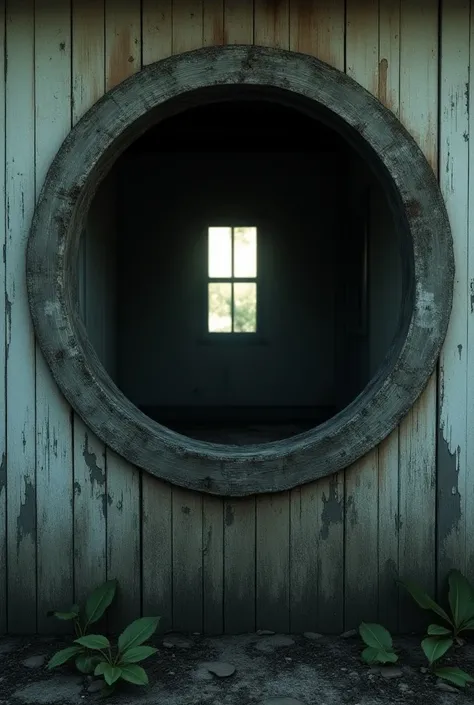 Lost place with round window in house