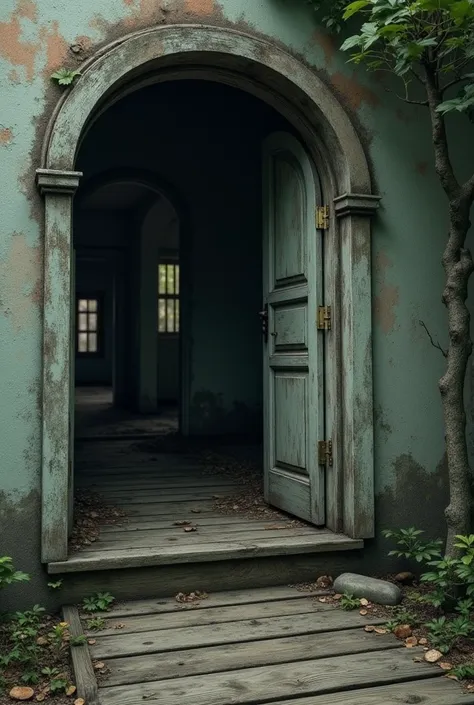 Lost place with round window in house