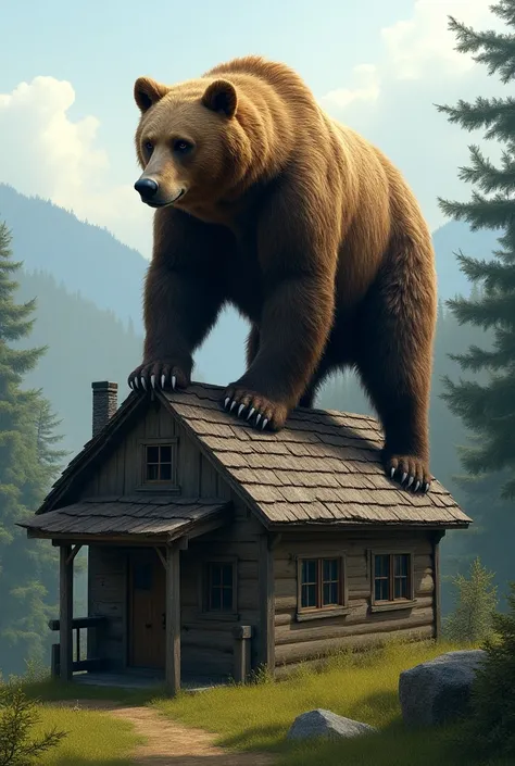 Create an image of a bear on top of a house