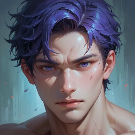 man anime face close up front view purple blue  elemental affinity