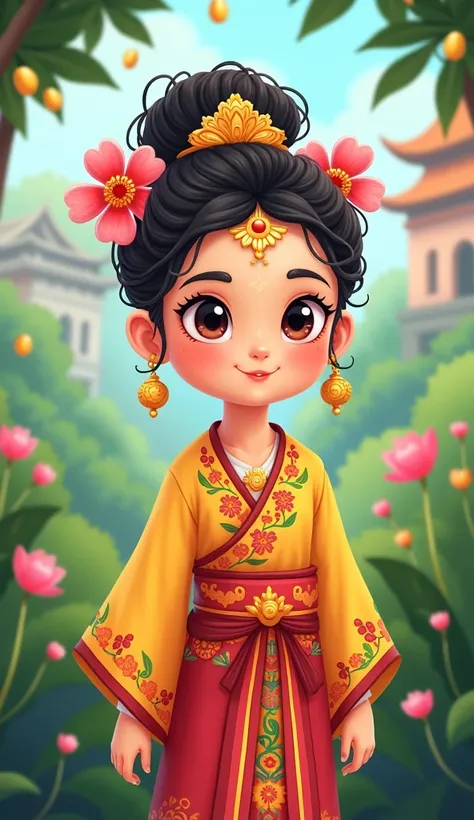 create a cartoon image of a young female  using Sumatran traditional clothes with png format 