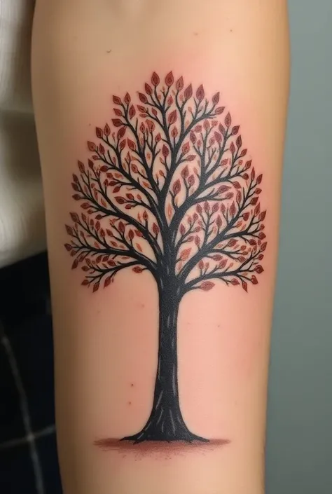 Family tree tattoo with letters on the tips of branches and leaves
