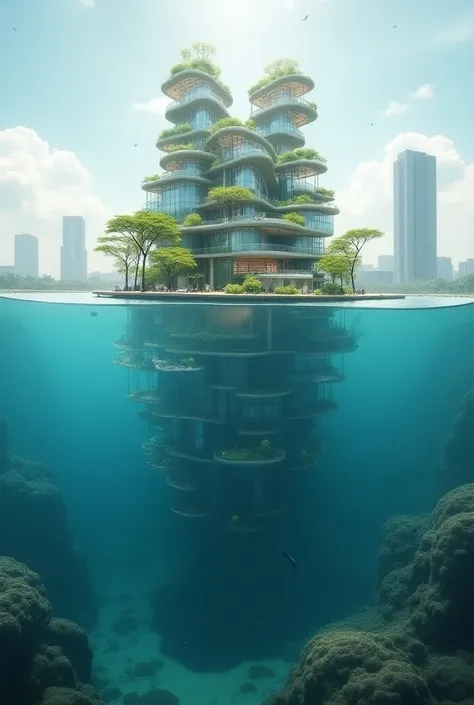 **Floating & Submersible Architecture**: To combat sea-level rise, Da Nang City (Viet Nam) might feature floating neighborhoods or buildings on stilts. Some buildings might even be partially submersible, offering underwater views of marine life.