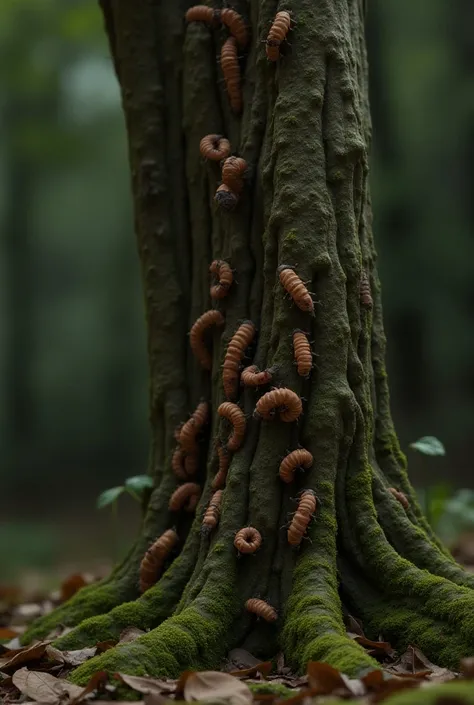 A tree trunk where the larvae climb slowly.