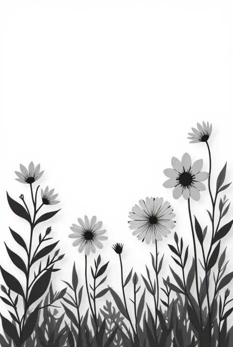 Paper cut flower meadow flowers black ,White background