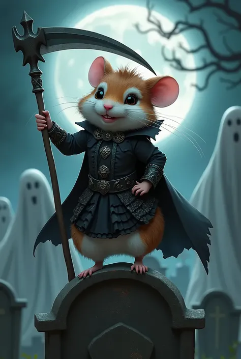 Best Quality, High Quality, Detailed Details , reality,Realistic texture expression,anthropomorphic hamster girl,About the hamsterA hamster with white and brown fur,An anthropomorphized hamster wearing gothic clothing,A sharp gaze and a fearless smile,Goth...